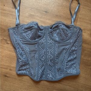 Blue Gray Lace Bustier Corset Top
